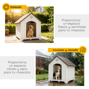 Caseta para Perros Exterior, Casa para Perros Grandes de Plástico Impermeable con 2 Ventanas, Base Elevada, Estacas, Fácil de Montar, 88x79x89 cm, Marrón Oscuro