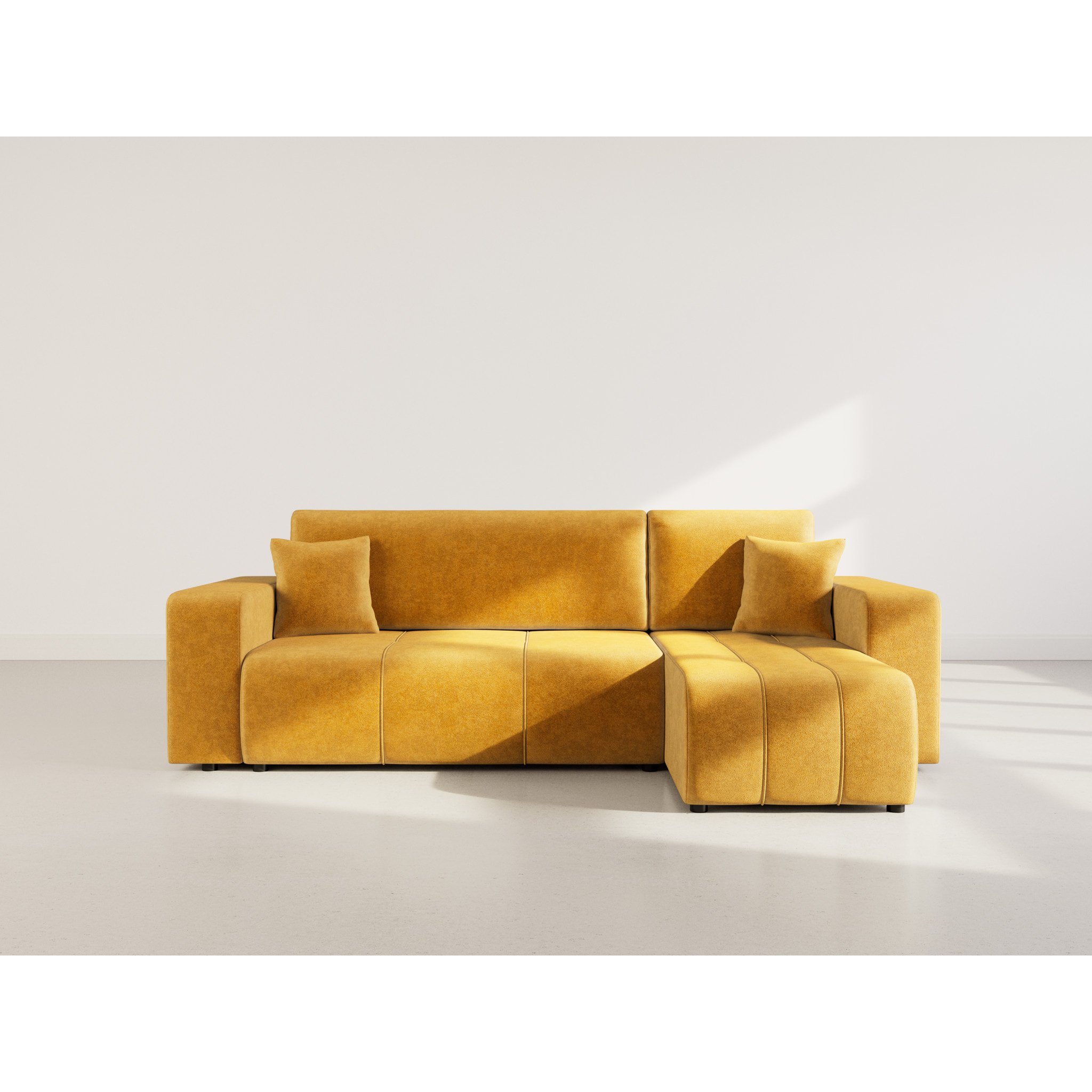 Nicole - canapé d'angle réversible 4 places convertible avec coffre en tissu - Jaune