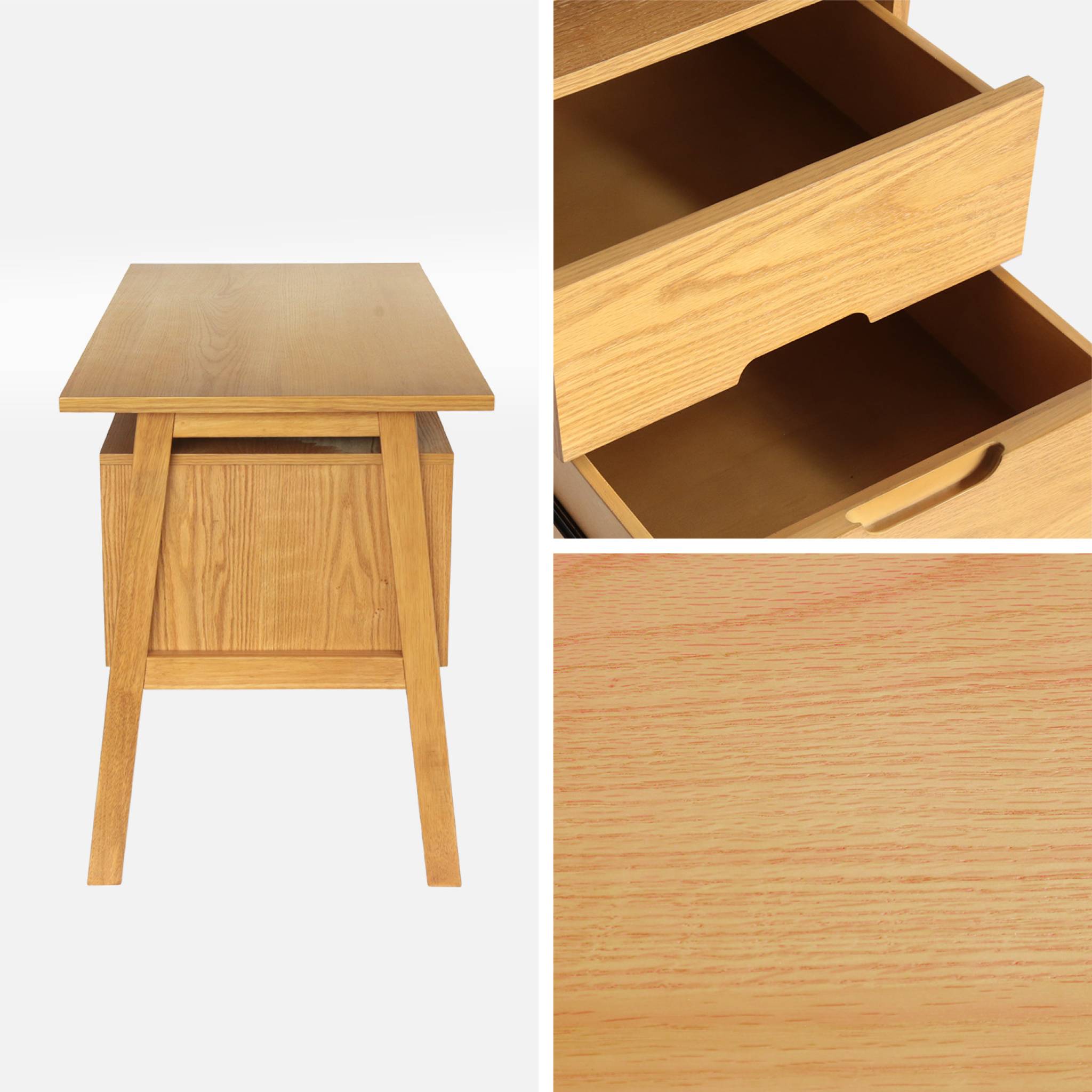 Bureau bois d'hévéa et placage chêne 2 tiroirs ALANA