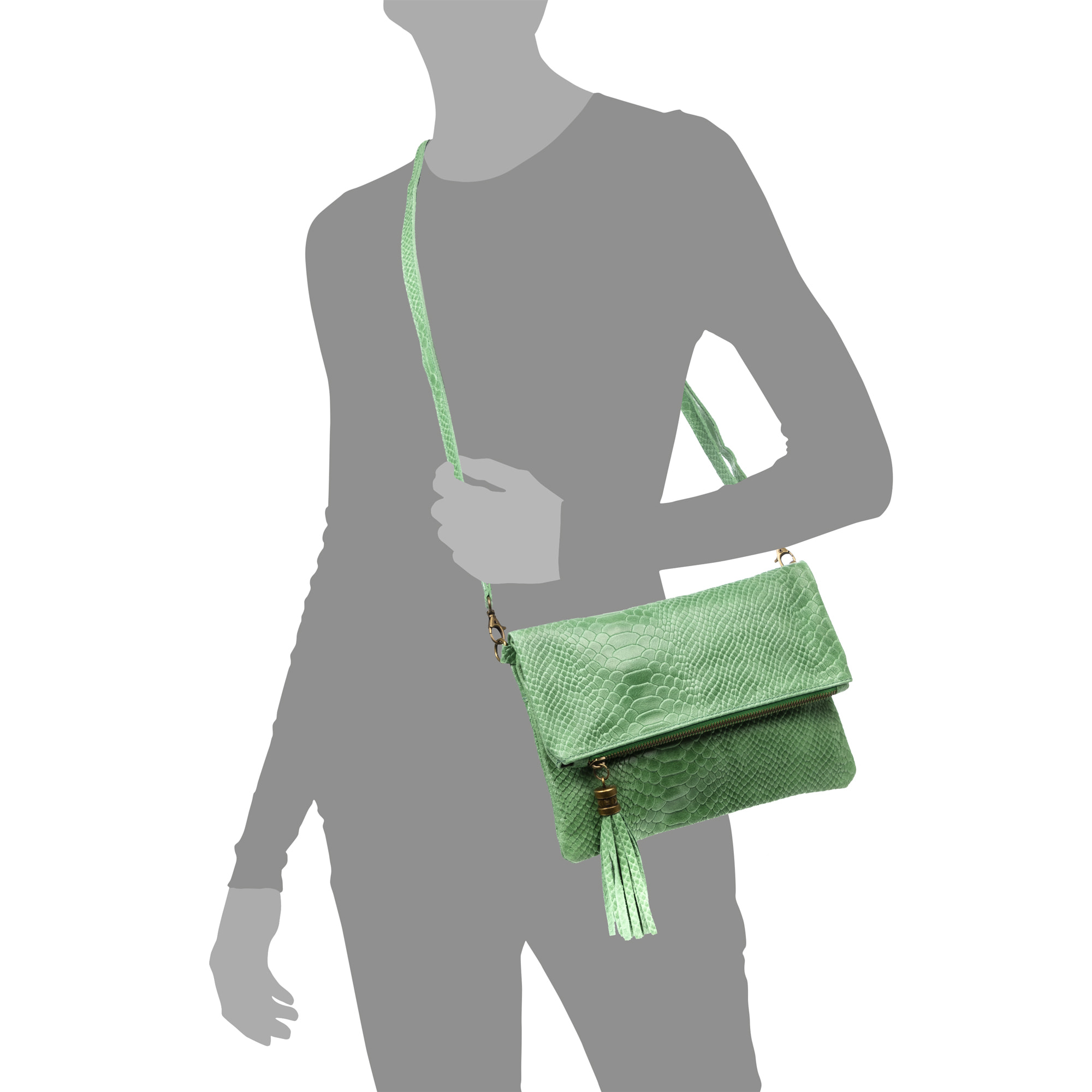 Alzano bolso bandolera mujer. Piel auténtica Gamuza grabado serpiente.