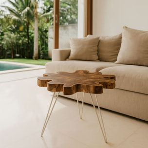 Bout de canapé en teck et pied en aluminium blanc KUTA