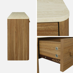 Console décor bois et effet travertin 2 tiroirs 120cm ARETHA