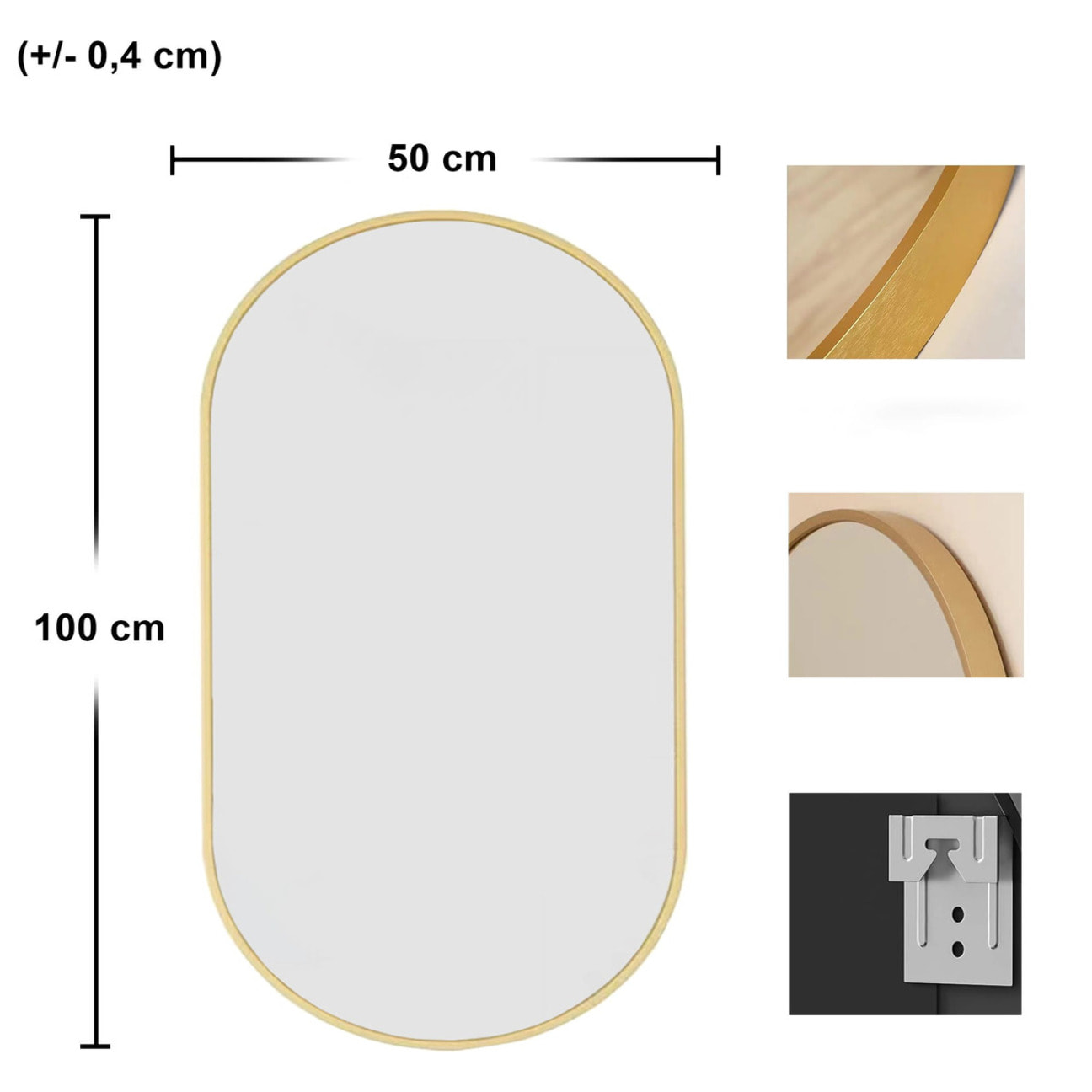 Specchio ovale con cornice dorata 100x50 cm