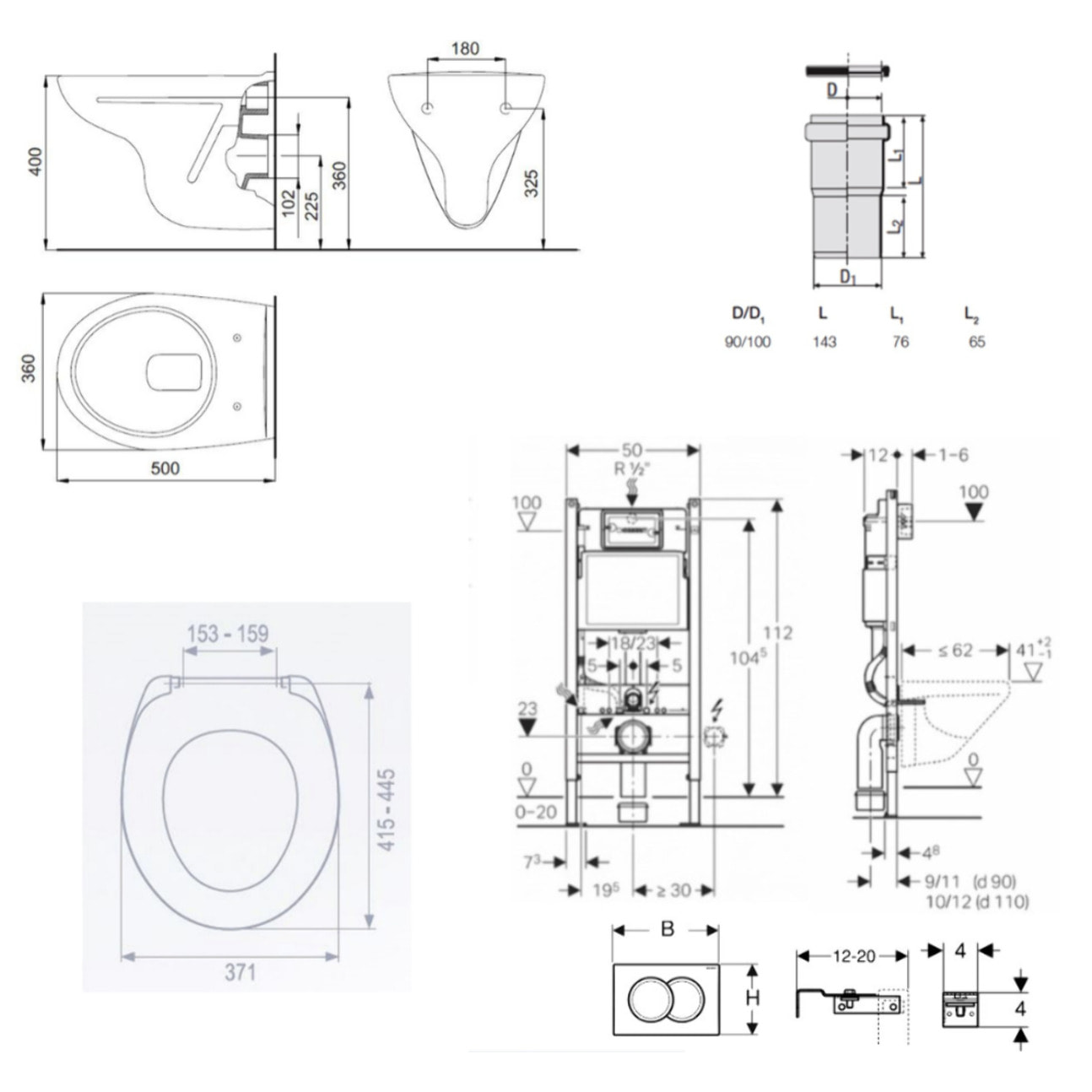 Pack WC Bati-support Geberit Duofix + WC suspendu jIka Neo + Abattant + Plaque blanche (S-LineProGeb3)