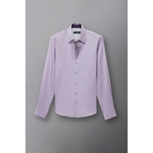 Camicia Uomo 2 Bottoni Button Down 7bottoni Doppio Coll Satin Unito Lilla