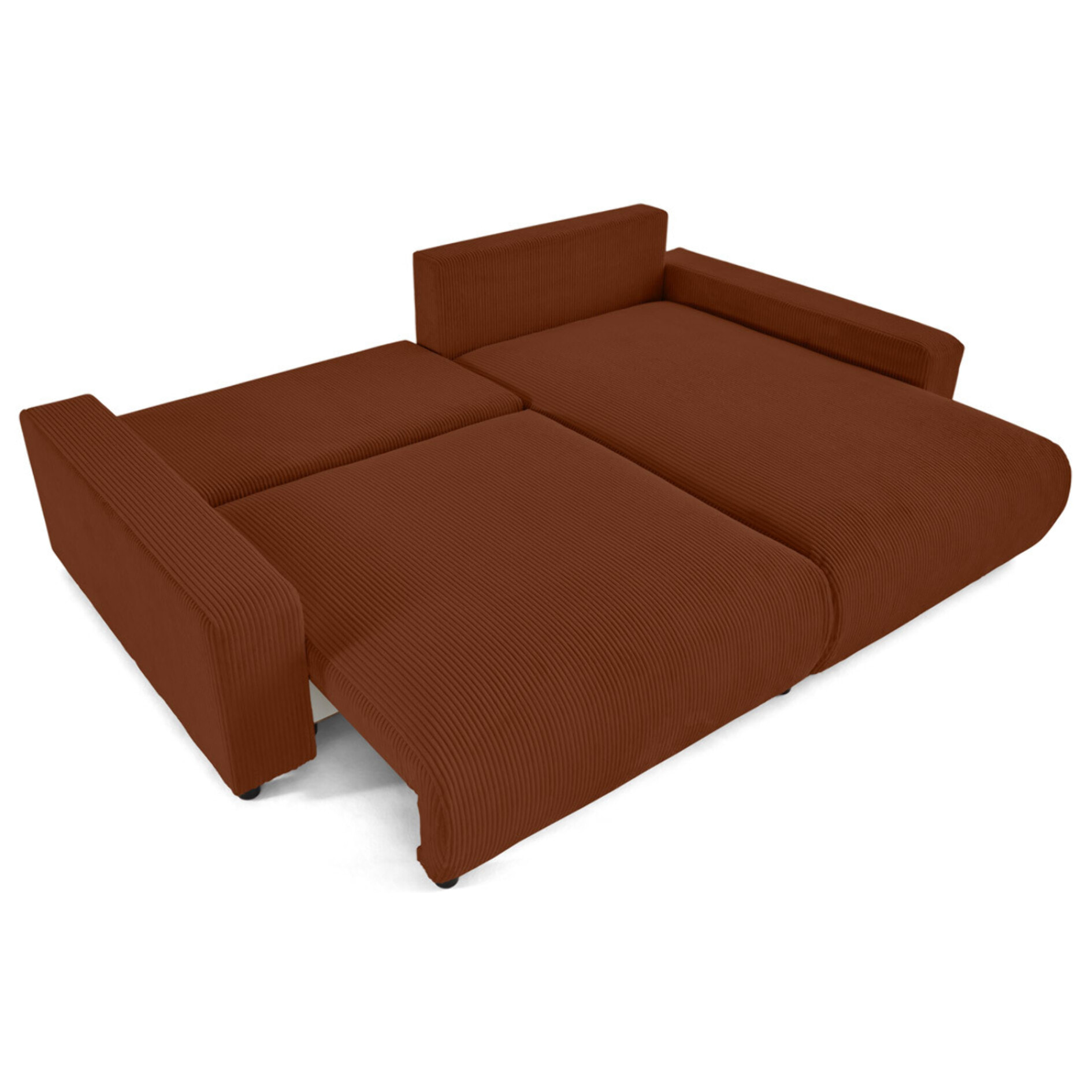 Pivoine - canapé d'angle 4 places réversible convertible avec 2 coffres en velours côtelé - Terracotta