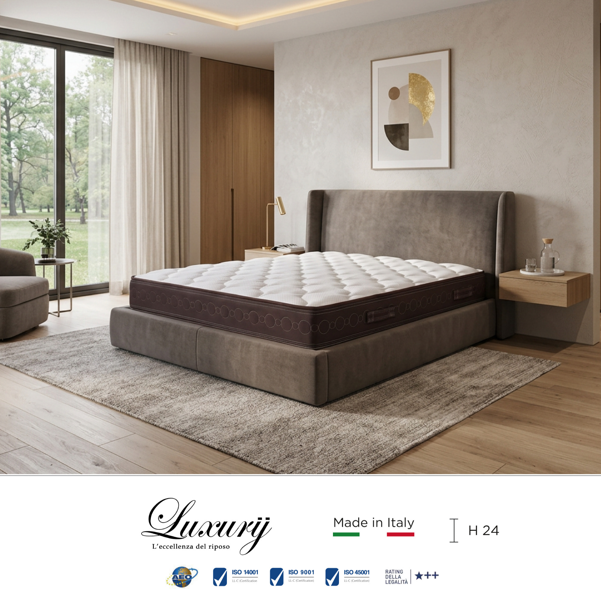 "Salerno" H24 cm 120x190 guanciale Memory OMAGGIO, a molle insacchettate indipendenti ,7 zone a portanza differenziata arrotolato