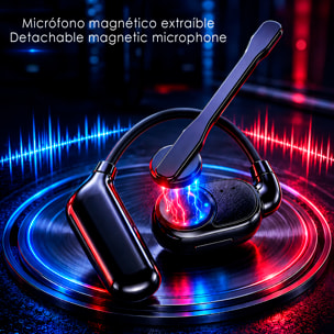 Auricular Bluetooth manos libres V2. Diseño reversible para ambas orejas, micrófono magnético extraíble de 360° y batería larga duración. Con caja de carga y compatible con PC/Tablet.