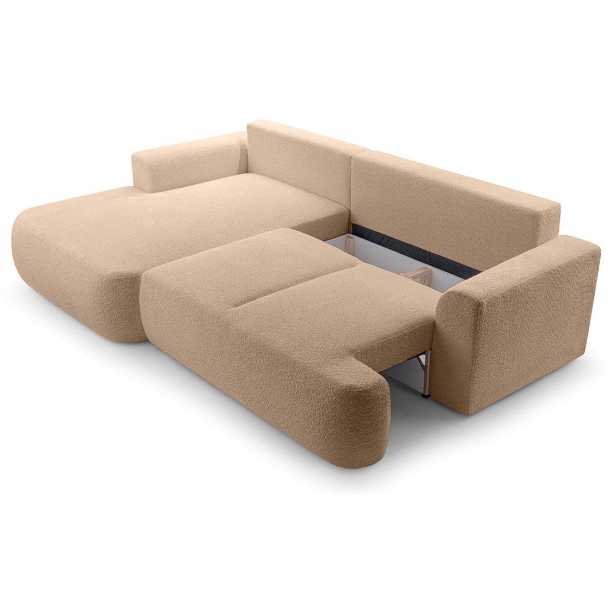 Candela - canapé d'angle gauche 4 places - convertible avec coffre - en tissu bouclette - Taupe