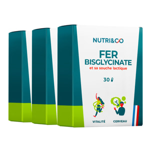 Fer Bisglycinate et sa Souche Lactique - 30 gélules Vegan - Lot de 3