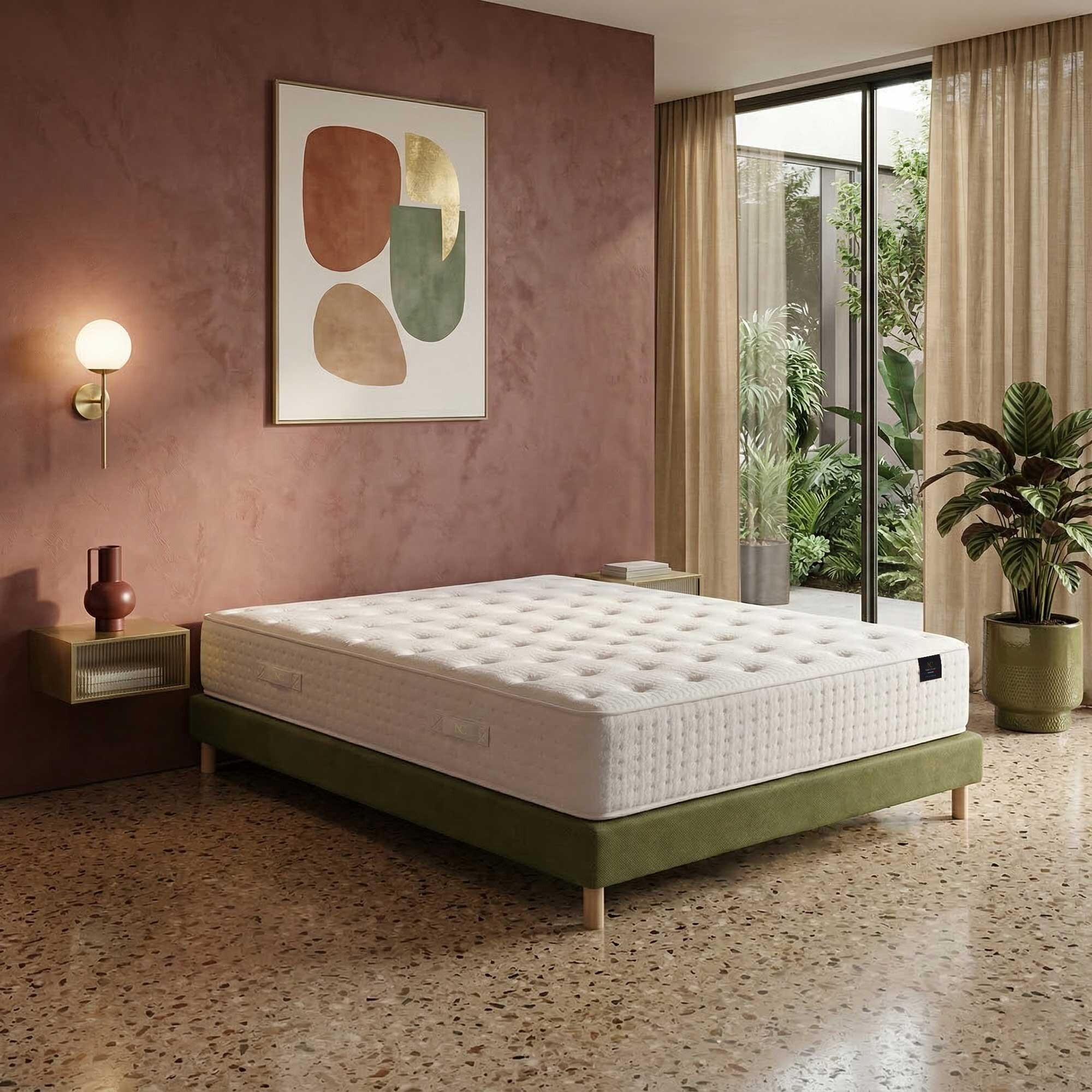 Ensemble matelas ressorts HÉLIOS, mémoire de forme, H31 cm, sommier vert
