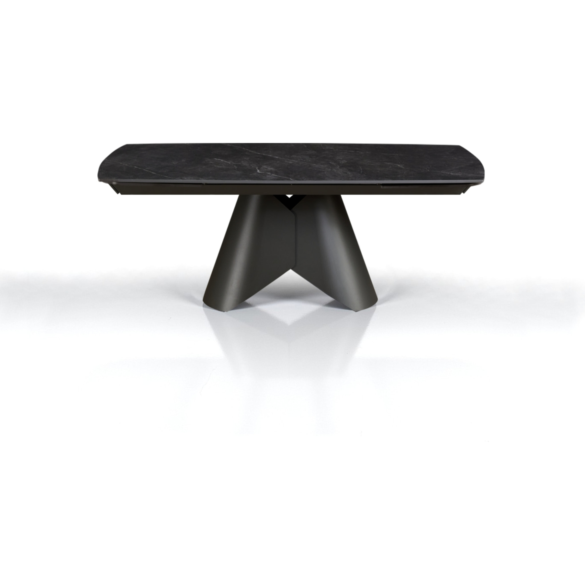 Table à manger extensible Tomasucci KAJA LARGE BLACK MARBLE - GREY, céramique effet marbre noir mat et métal gris mat, 200 à 300 cm