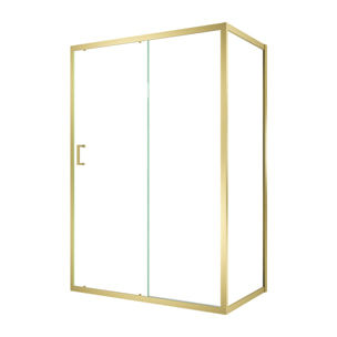 Pack Porte de Douche Coulissante 140x200cm et Retour 80cm - Profilés Or Doré Brossé - Verre 6mm