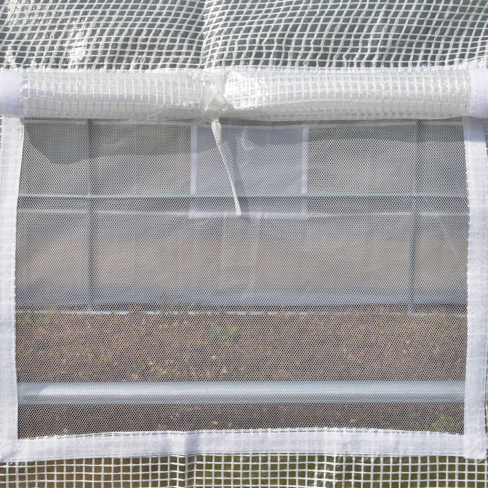 Serre de jardin 12 m² porte parois latérales zippées enroulables 8 fenêtres acier PE haute densité blanc
