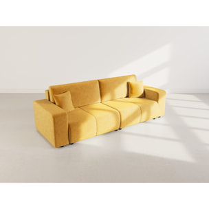 Nicole - Canapé droit 4 places convertible avec coffre en tissu - Jaune