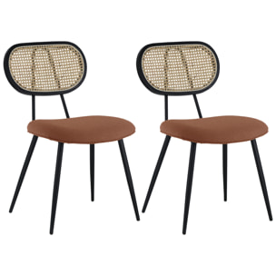 Lot de 2 chaises en cannage et tissu boucle rouille ELENA