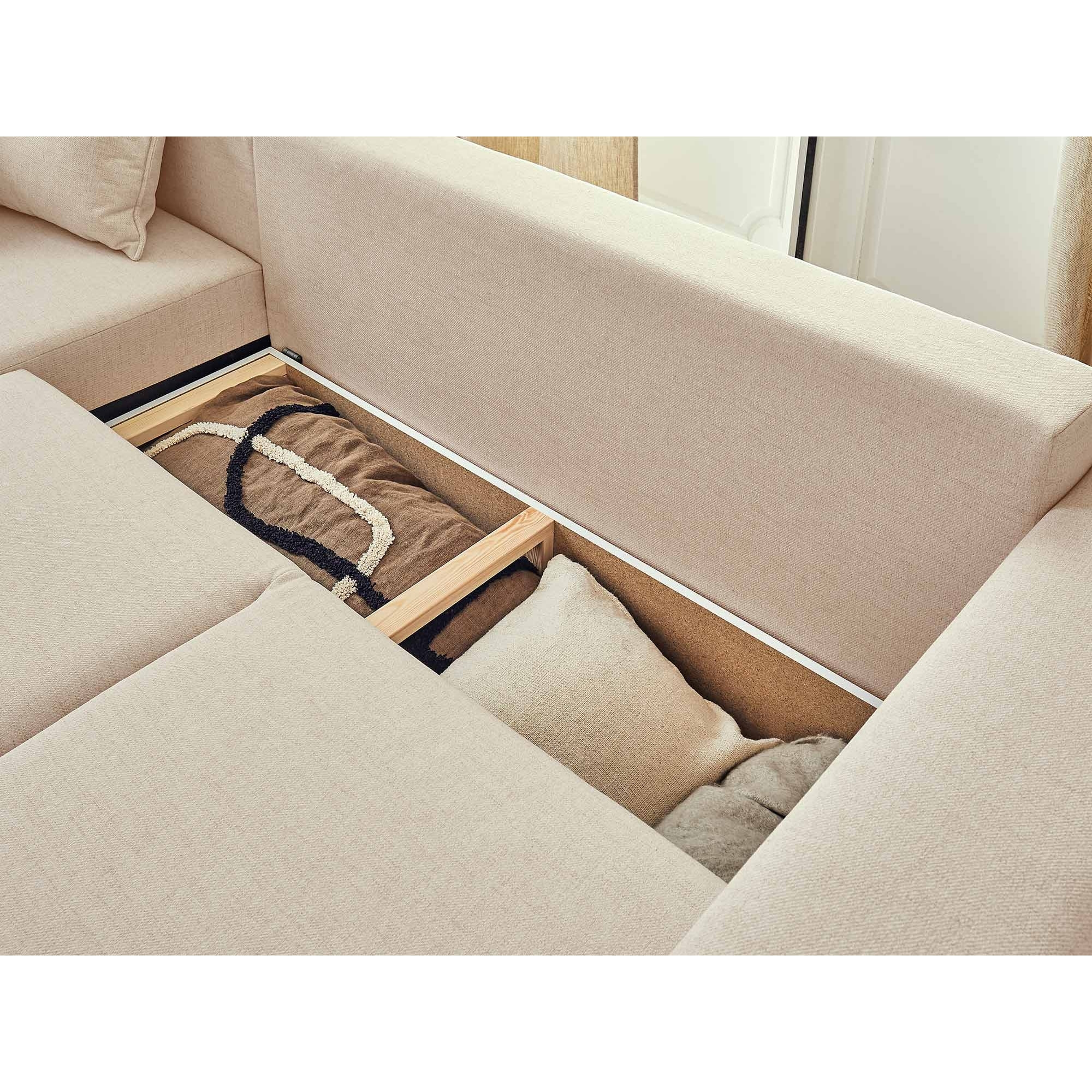 Capucine - canapé d'angle réversible - convertible avec coffre - 4 places - en tissu - Beige