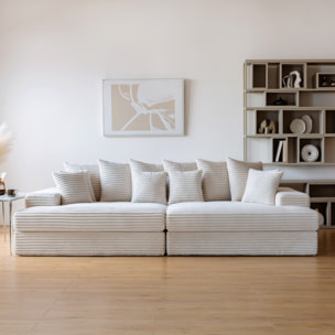 KENDARI Canapé 4 places assise profonde en velours côtelé beige