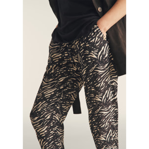 Pantaloni regular fit in viscosa animalier con gamba dritta