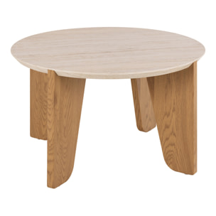 Noeva - table basse - pieds en chêne - plateau effet travertin - 80 cm - Bois