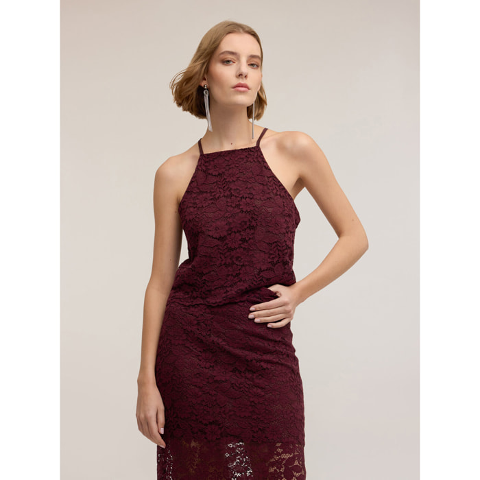 Motivi - Top de encaje con escote halter - Burgundy
