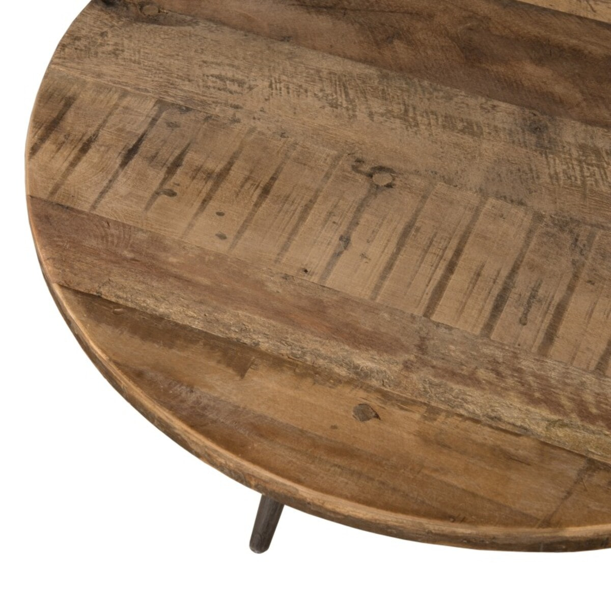 SIXTINE - Table basse d'appoint marron ronde 55x55cm teck recyclé pieds métal