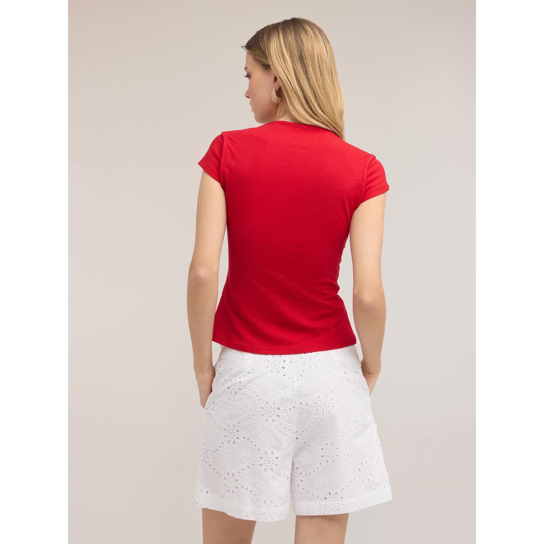 Motivi - T-shirt con scollo a barchetta - Rosso