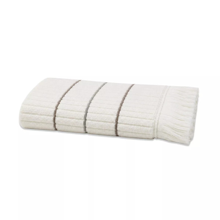 Serviette eponge pur coton 580 g/m² tissé teint rayé violet Farniente violine