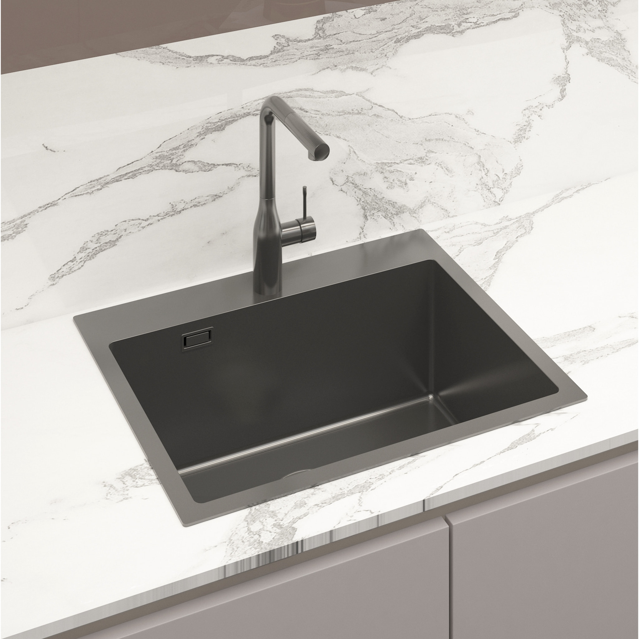 Swiss Aqua Technologies Aurum Évier de cuisine encastrable inox 304, 1 bac, 55x45x21 cm, Gun Metal brossé PVD