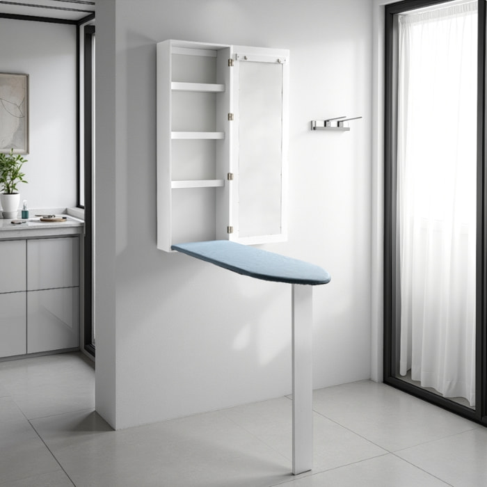 Accessoire mural avec planche à repasser Tomasucci PRATIKO, en MDF et verre, blanc, 40 × 18 × 120 cm