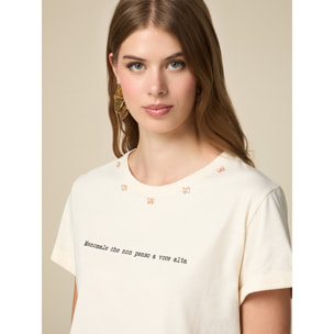 Oltre - T-shirt lettering con charms - Beige