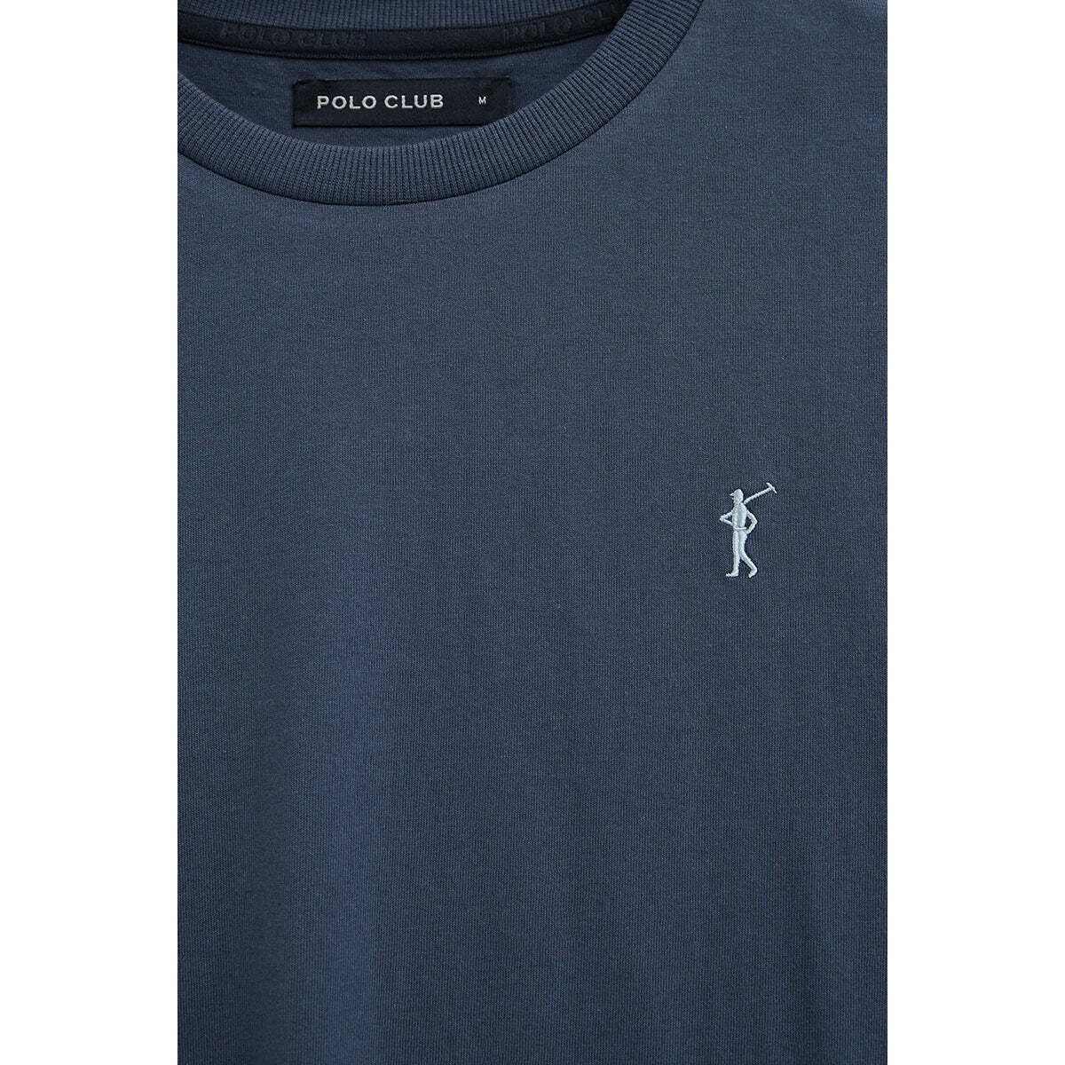 Maglietta blu denim a maniche lunghe, fit dritto con ricamo Rigby Go