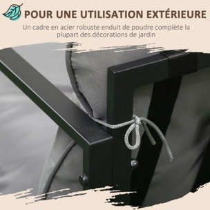 Salon de jardin 4 personnes - 4 pièces, 3 coussins - acier époxy noir polyester gris