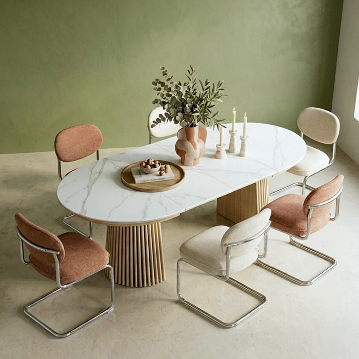 Table à manger ronde extensible en céramique bicolore 6/8 places - ADA