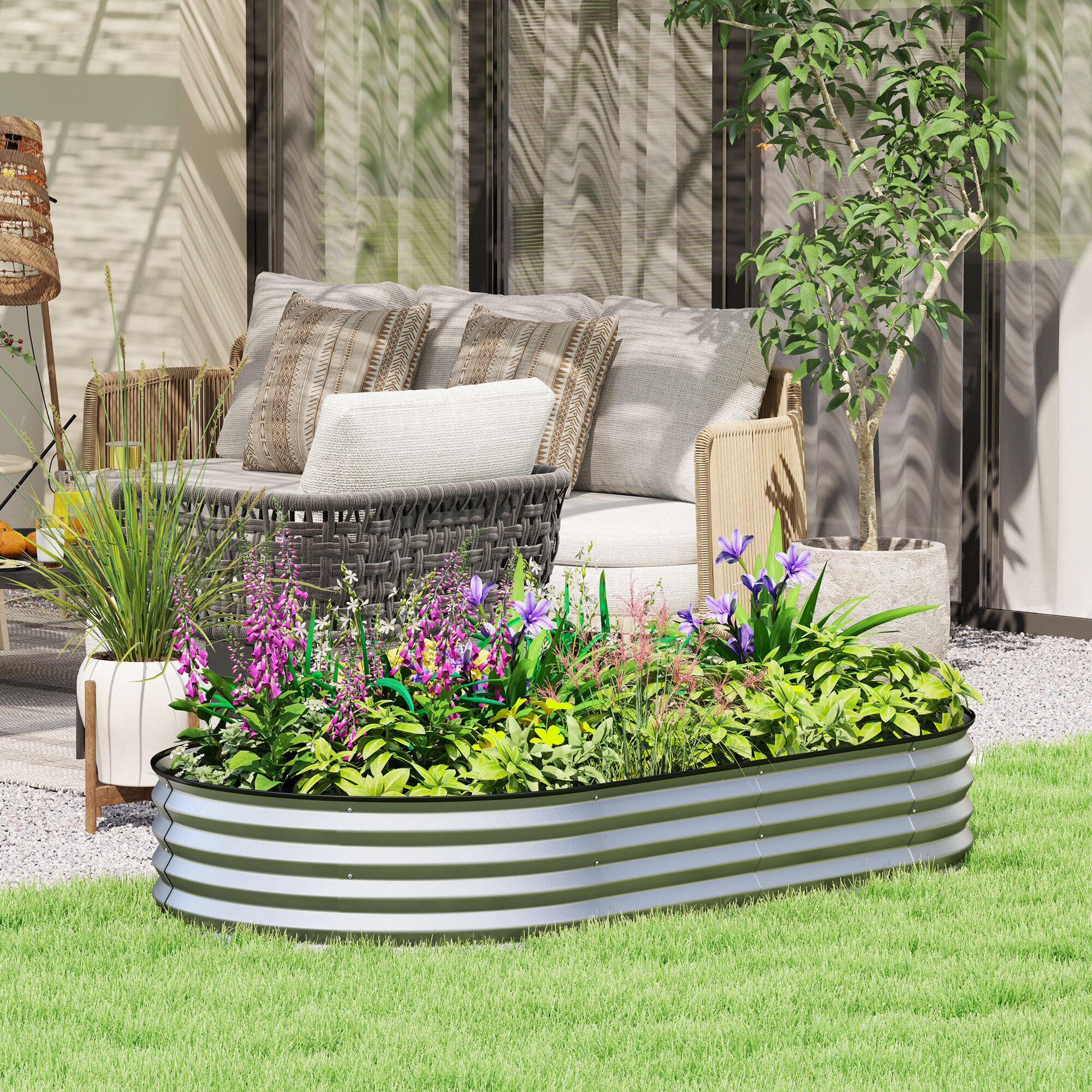 Jardinière carré potager dim. 181 x 93 x 30 cm tôle d'acier galvanisée