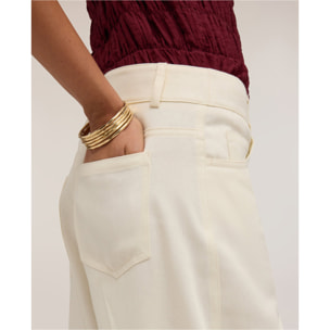 Motivi - Pantaloni cropped barrel leg in drill di cotone - Bianco