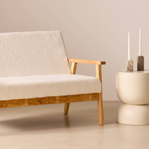 Canapé banquette 2 places bois d'hévéa bouclette ISAK