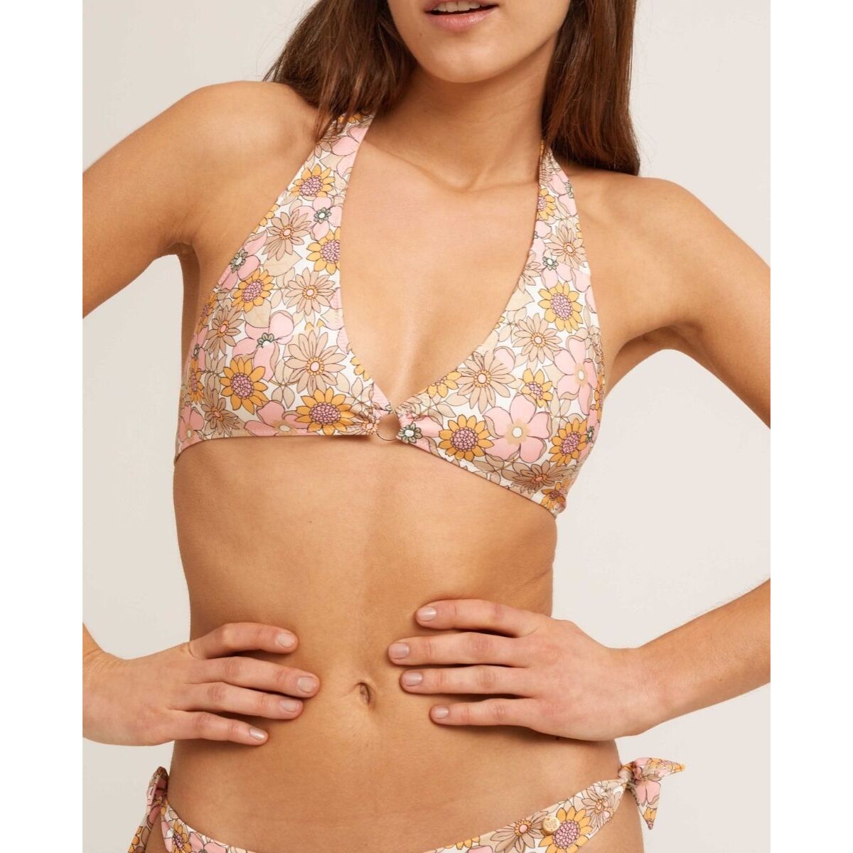 Top de bikini halter con estampado de flores