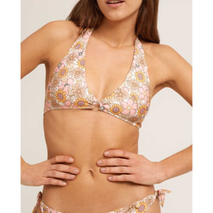 Top de bikini halter con estampado de flores
