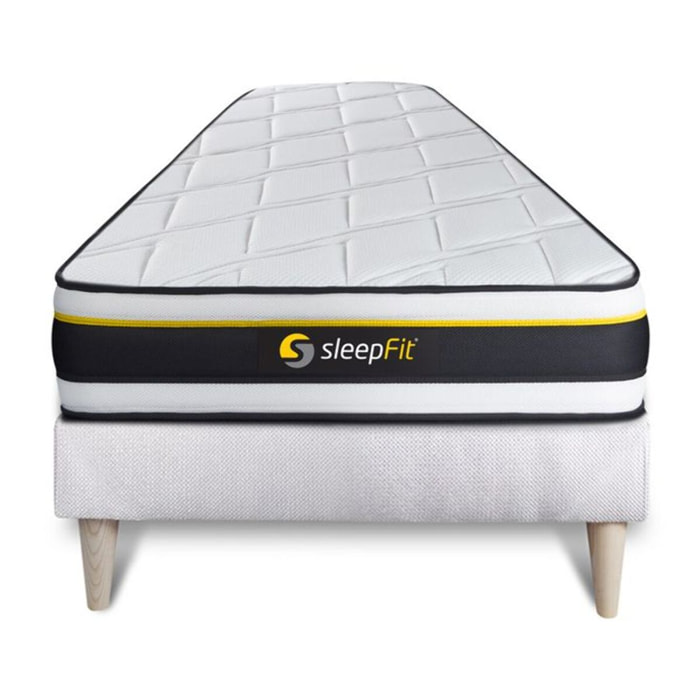 Ensemble - Matelas Mousse haute densitée avec micro-cellules d'air 19cm d'épaisseur - 7 zones de confort - Confort très ferme - Sommier tapissier monobloc - 1 place