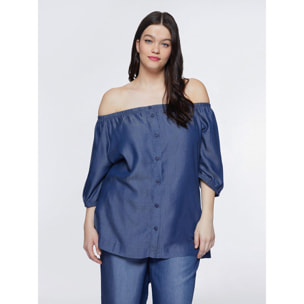 Fiorella Rubino - Blusa off shoulders in TENCEL™ - Blu