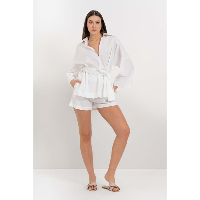 Kocca - Camicia da donna in cotone con scollo a V e cintura Donna