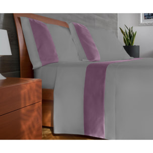 Completo letto bordo RASO IPERSAN Puro Cotone Malva fondo Grigio