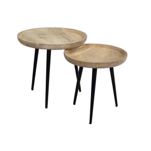 Tables basses gigognes rondes bois manguier massif et métal noir (lot de 2) PYTA