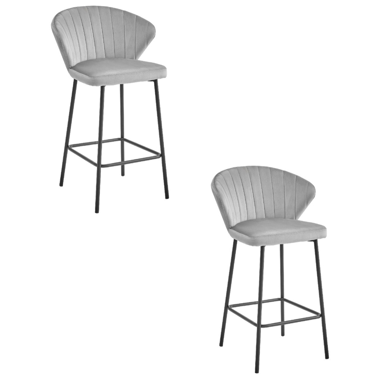 Set di 2 sgabelli da bar Gatta in velluto grigio argento