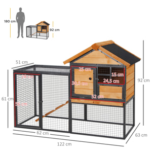 Conejera de Exterior Jaula para Mascotas Pequeñas 2 Niveles con Rampa Bandeja Extraíble de Madera y Metal 122x63x92 cm para Conejos Cobayas Madera y Gris