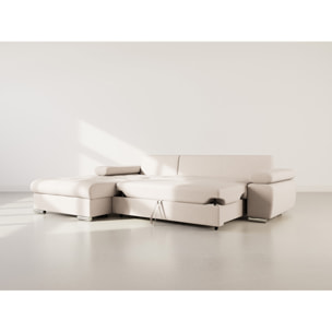 Bianca - Canapé d'angle gauche 4 places convertible avec coffre en tissu texturé - Beige