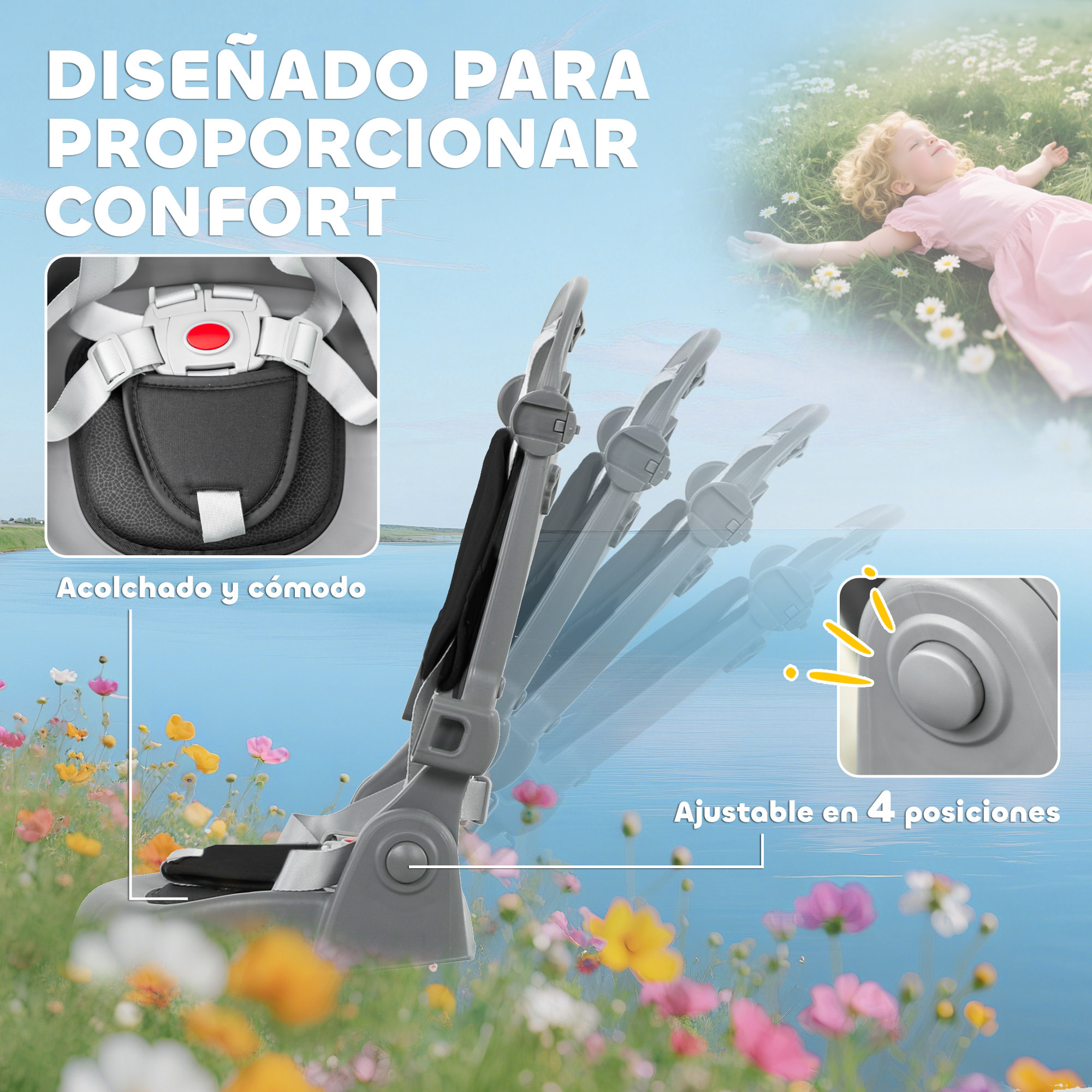 Triciclo Evolutivo 6 en 1, Triciclo para Bebés Plegable, 1-5 Años, Asiento Giratorio de 360°, Mango Parental, Respaldo Reclinable, Toldo, Cinturón de Seguridad, Cesta, Reposapiés, Negro