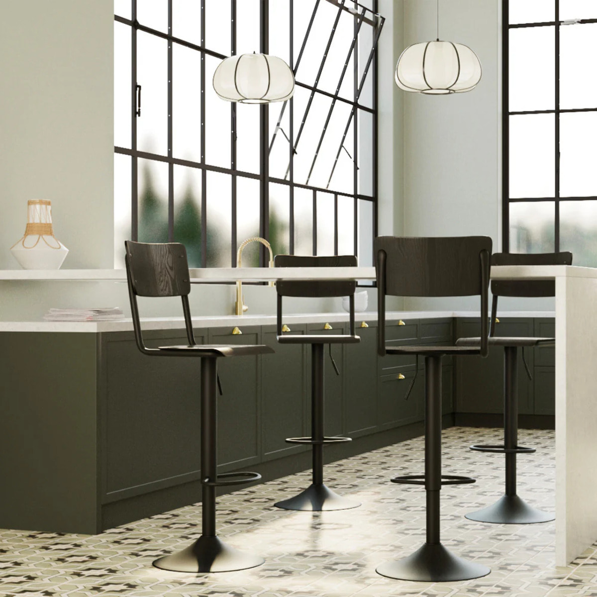 Lot de 2 chaises de bar réglables 60/80 cm en bois noir - Clem