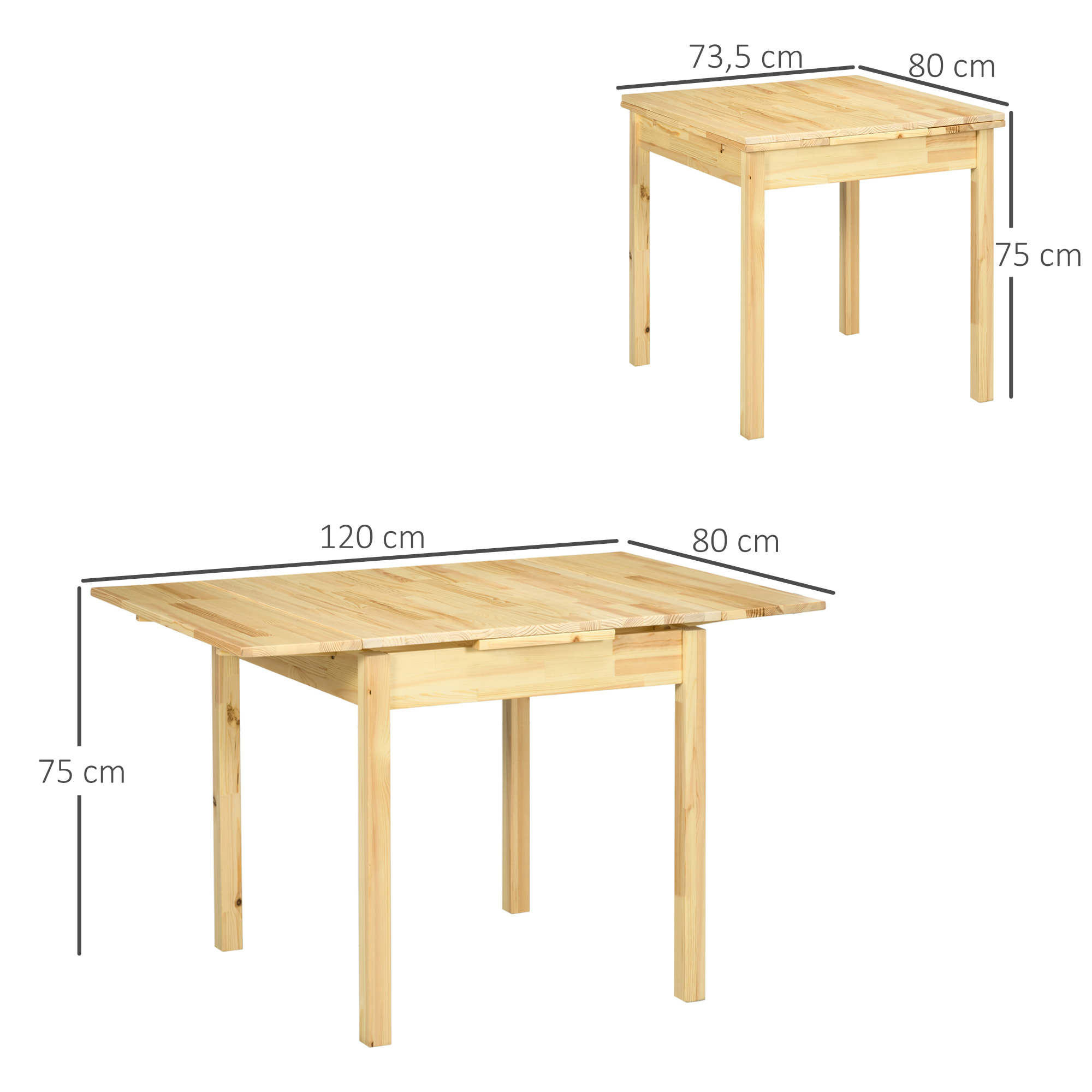 Mesa de Comedor Plegable Mesa de Madera Extensible Mesa de Cocina de Alas Abatibles para 2-4 Personas Carga 50 kg 120x80x75 cm Natural